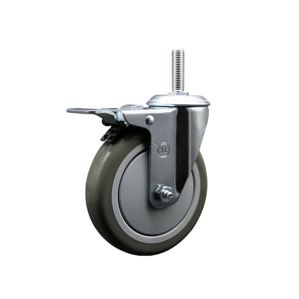 5 Inch Gray Polyurethane Wheel Swivel 58 Inch Threaded Stem Caster Total Lock Brake SCC